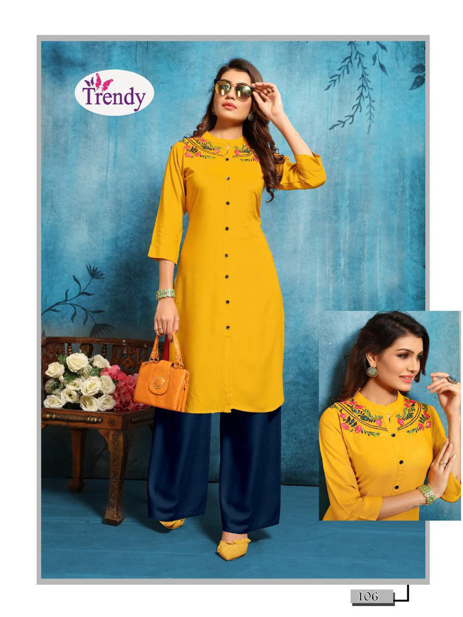 Queen Vol-1 Trendy Design Rayon Palazzo Slit Kurti Queen Vol-1 Trendy Design Rayon Palazzo Slit Kurti